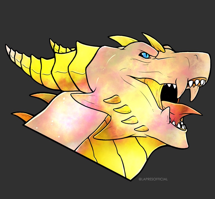 blue_eyes horn open_mouth simple_background solo spines teeth tongue lapres mythology dragon mythological_creature mythological_scalie scalie 2021 digital_media_(artwork) headshot_portrait portrait