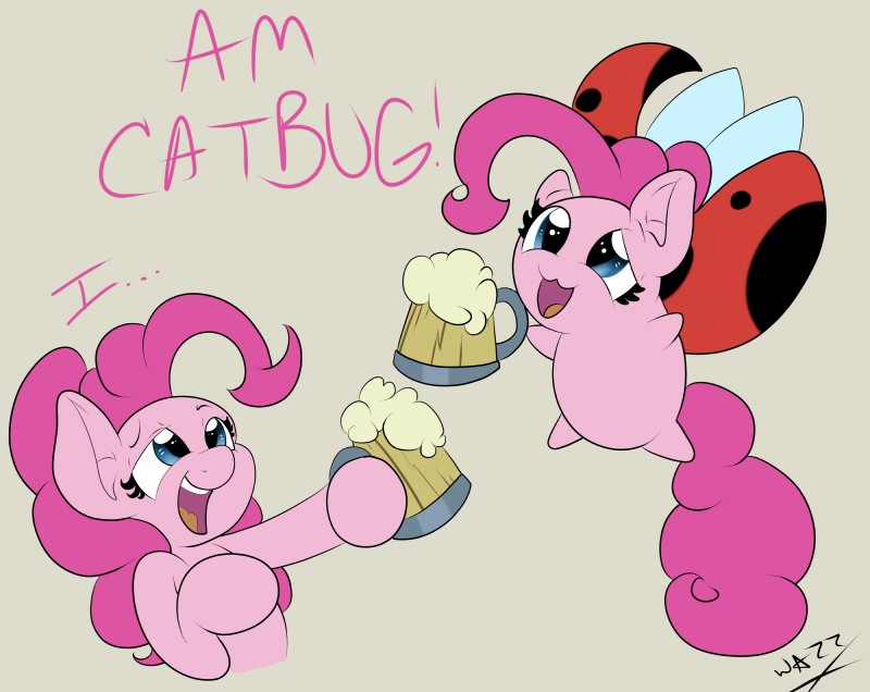 beverage blue_eyes cider container cup dialogue drunk duo female feral flying food hair holding_container holding_cup holding_object insect_wings pink_hair simple_background square_crossover substance_intoxication text wings the-wazz bravest_warriors cartoon_hangover friendship_is_magic hasbro my_little_pony catbug pinkie_pie_(mlp) arthropod beetle cucujoid earth_pony equid equine horse insect ladybug mammal pony 2013 absurd_res digital_media_(artwork) english_text hi_res