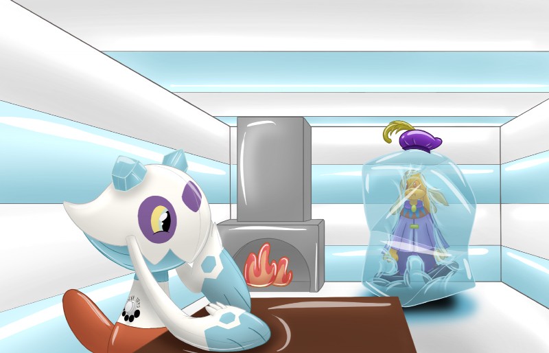 bound clothed clothing encasement fire fireplace frozen frozen_solid hat headgear headwear ice inflatable latex pool_toy transformation bladedragoon7575 hexatoy neopets nintendo pokemon hayati animate_inanimate froslass generation_4_pokemon living_inflatable neopet_(species) pokemon_(species) royal_neopet zafara_(neopets) digital_media_(artwork) hi_res