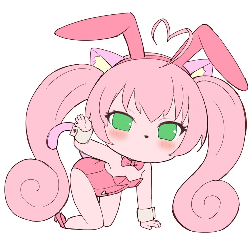 blush bodysuit bow_ribbon bunny_costume chibi clothing costume fake_ears fake_rabbit_ears fangs female green_eyes hair long_hair pink_body pink_hair simple_background skinsuit smile solo teeth tight_clothing nuyums sanrio show_by_rock!! rosia_(show_by_rock!!) animal_humanoid cat_humanoid domestic_cat felid felid_humanoid feline feline_humanoid felis humanoid mammal mammal_humanoid myumon absurd_res hi_res