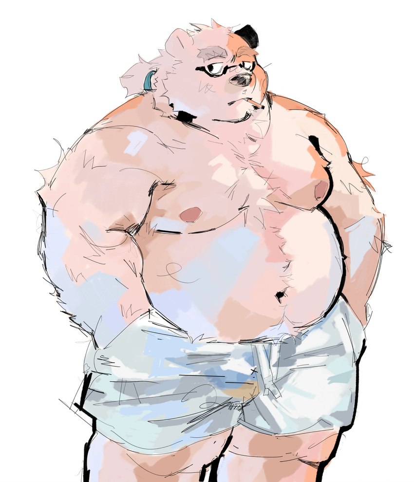 anthro belly bottomwear cigarette cigarette_in_mouth clothing eyebrows fur hair male navel object_in_mouth pecs ponytail shirtless shorts simple_background smoking solo thick_eyebrows white_background white_body white_fur tuokemao lifewonders tokyo_afterschool_summoners leib_(tas) bear mammal polar_bear ursine absurd_res hi_res