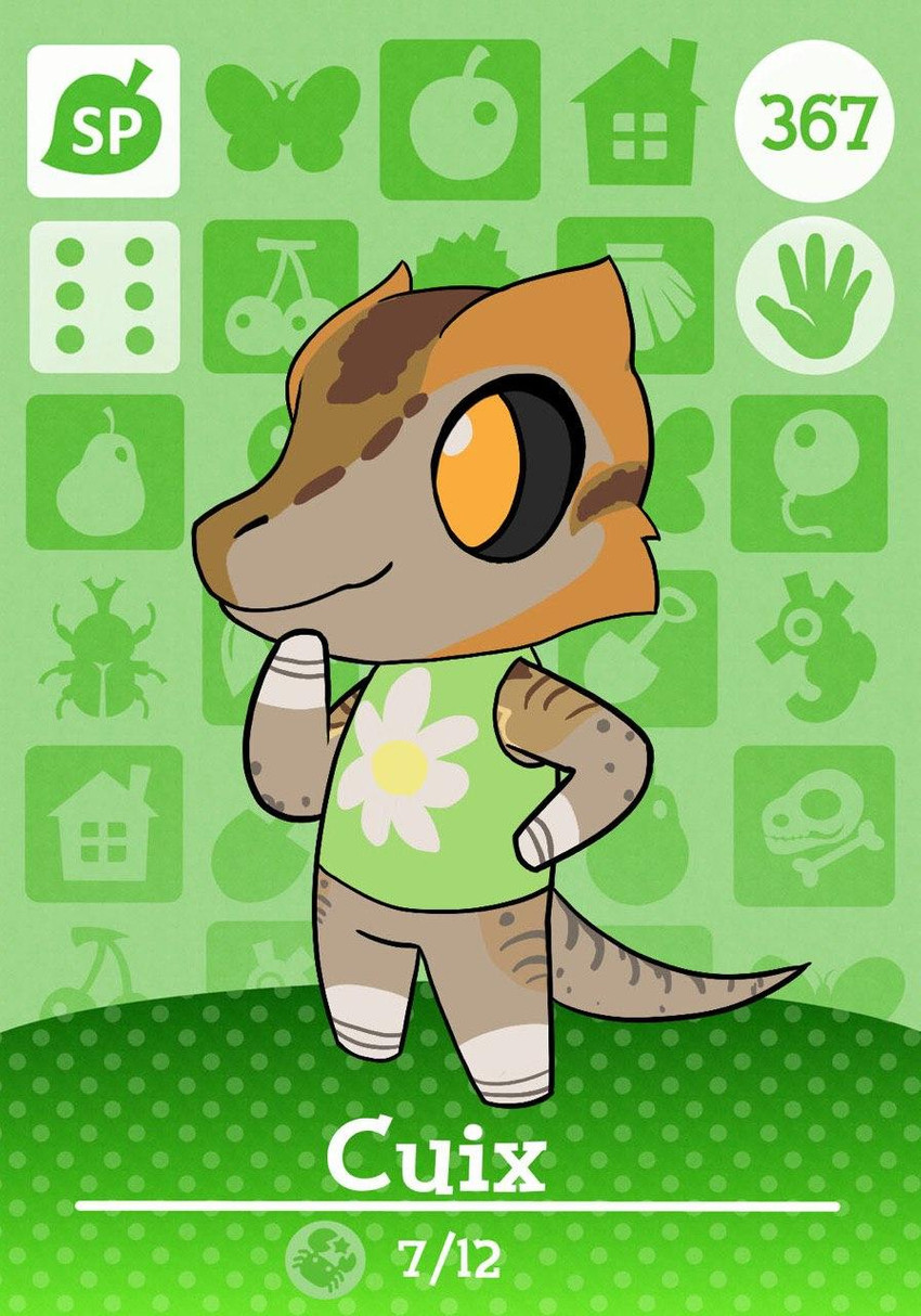 ambiguous_gender amiibo_card anthro card card_template chibi clothing flower little_weebster plant shirt solo stylized topwear amiibo animal_crossing nintendo cuix common_side-blotched_lizard lizard phrynosomatid reptile scalie side-blotched_lizard hi_res