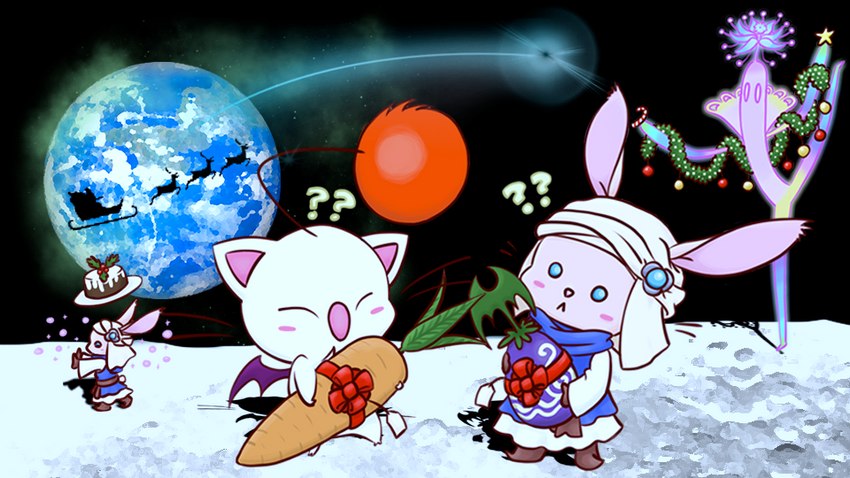 lunatender queen, moogle, puddingway, and santa claus (final fantasy xiv: endwalker and etc) created by olivineperidot