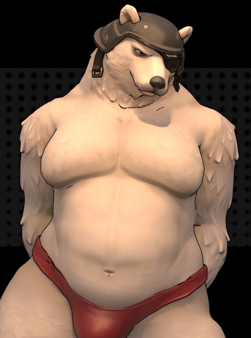 abs angry anthro barazoku belly belly_overhang biceps big_belly big_bulge biped bulge clothing detailed_muscles fur hands_behind_back jockstrap looking_down male male_anthro moobs muscular muscular_anthro muscular_male overweight overweight_anthro overweight_male pecs presenting simple_background solo submissive thick_thighs thong underwear white_body wide_hips anaroth dollymolly323_(modeler) epic_games fortnite fortnite:_battle_royale polar_patroller bear mammal polar_bear ursine digital_media_(artwork) hi_res