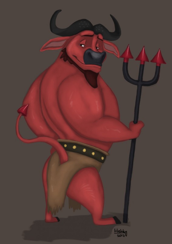 anthro big_muscles bottomwear brown_background clothed clothing facial_hair goatee horn loincloth male muscular muscular_anthro muscular_male pose simple_background solo topless hehky disney zootopia chief_bogo bovid bovine cape_buffalo demon mammal 2017 hi_res signature