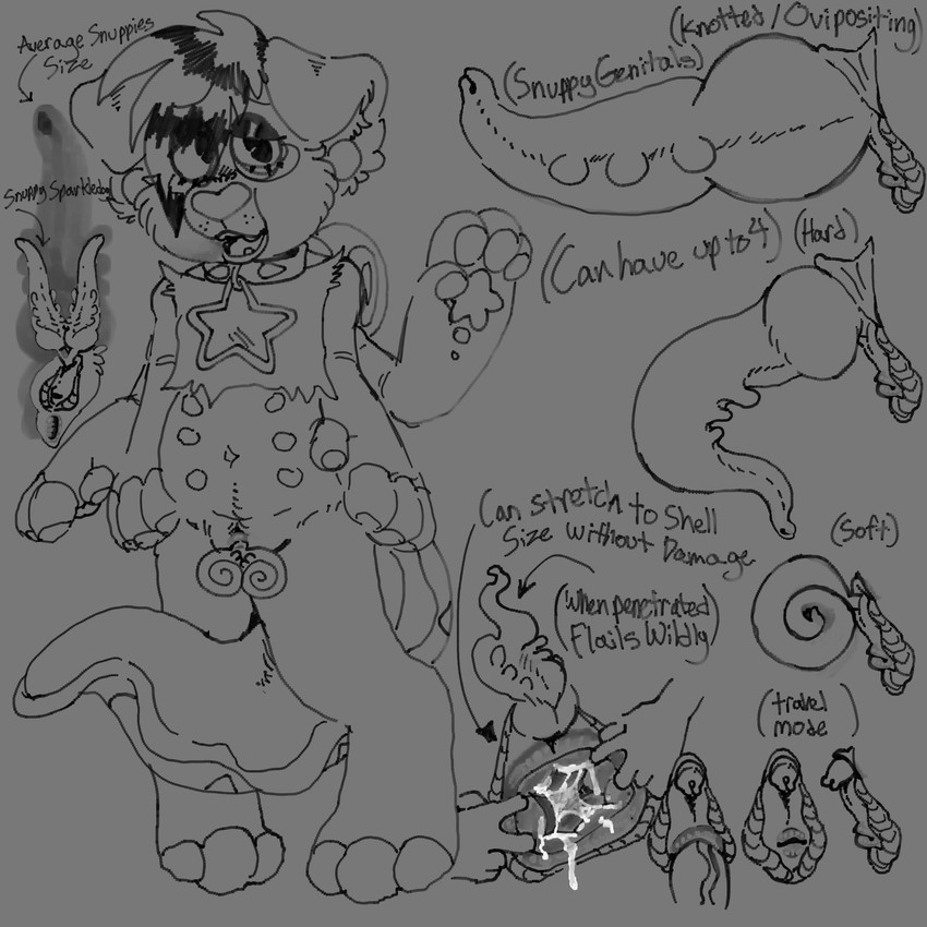 anthro collar collar_only curled_penis genitals herm intersex knot knotted_penis multi_arm multi_genitalia multi_limb multi_penis nipples nude ovipositor_penis paws penis prehensile_penis shell solo text unusual_anatomy unusual_genitalia vulva puppydirt snuppy 1:1 english_text hi_res monochrome sketch