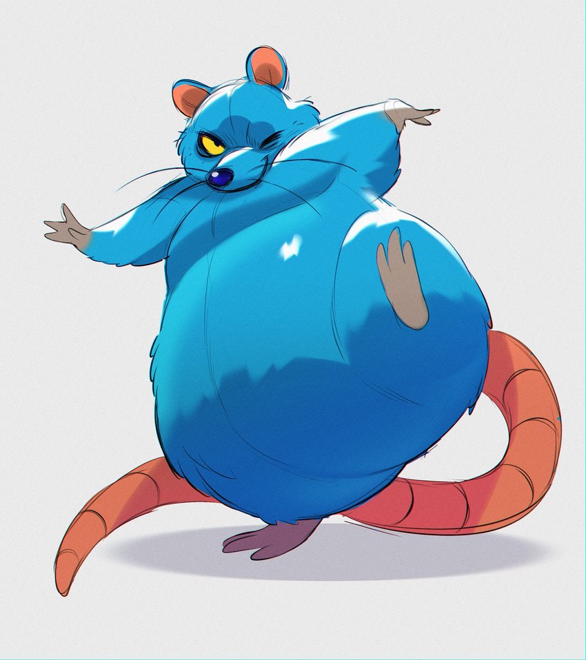 3_toes belly big_belly biped blue_body blue_nose feet feral one_eye_closed overweight simple_background solo toes wink no_entry dragon_quest square_enix fat_rat_(dragon_quest) mammal murid murine rat rodent 2023 absurd_res hi_res