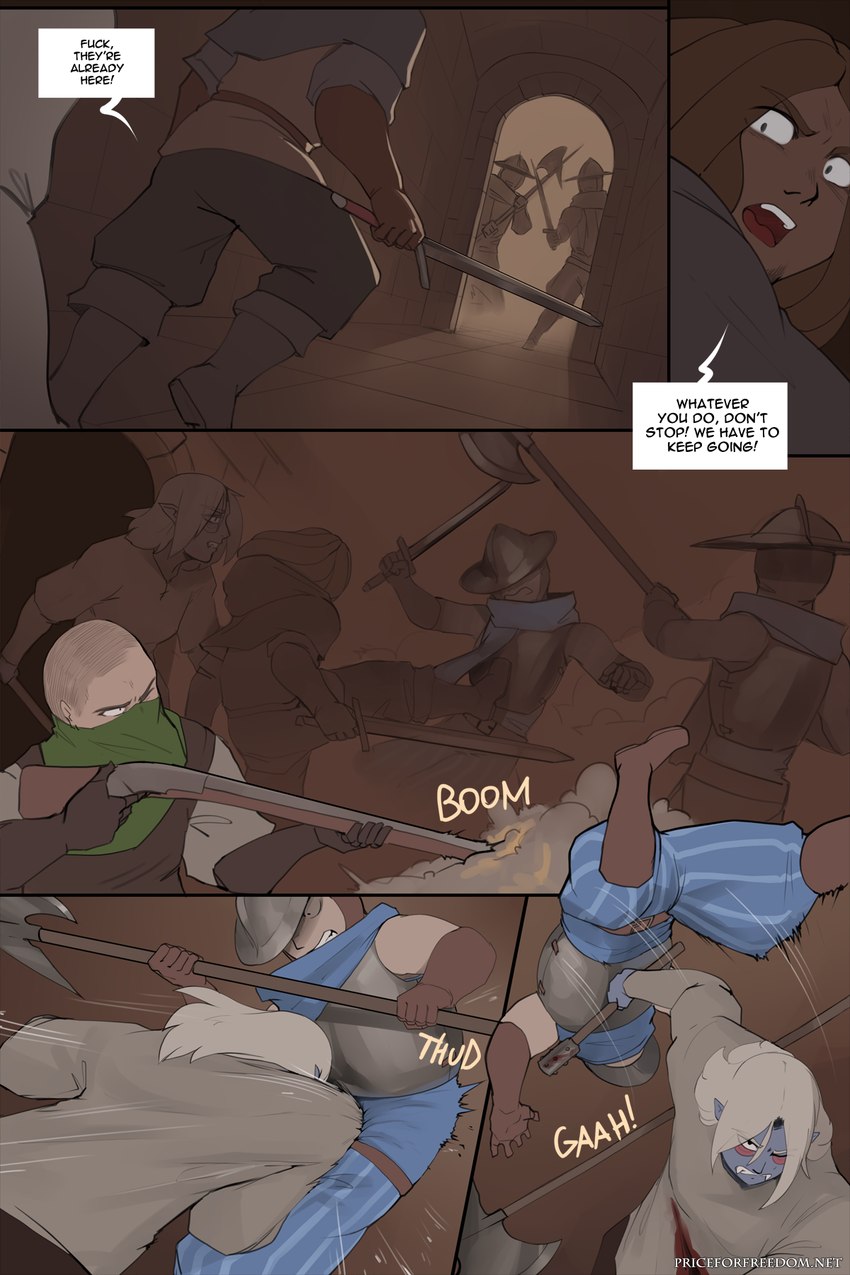 5_fingers ambiguous_gender anthro armor biped blue_body blue_scarf blue_skin dialogue dialogue_box fangs fingers firing_weapon group gun hair halberd headgear helmet light_body light_skin male melee_weapon not_furry polearm ranged_weapon scarf speech_bubble teeth text weapon white_hair arbuzbudesh ko'osh_(arbuzbudesh) elf human humanoid mammal ogre 2025 colored comic english_text hi_res