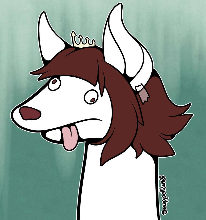 anthro big_ears brown_hair crown fur googly_eyes hair headgear humor male sock_puppet solo tape tongue tongue_out white_body white_fur smuppetfan69 fuyu_graycen hybrid mammal 2020 digital_media_(artwork) hi_res icon signature