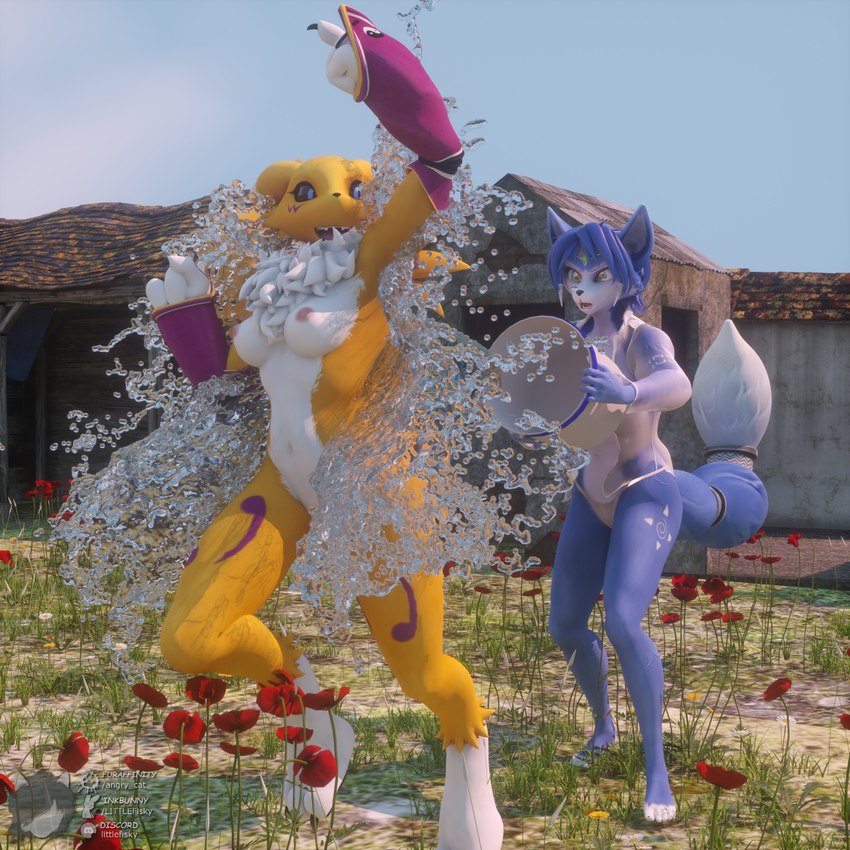 anthro clothing duo female female/female nipples nude outside splash translucent water wet wet_clothing littlefisky als_ice_bucket_challenge bandai_namco digimon nintendo star_fox warfare_machine krystal_(star_fox) warfare_krystal warfare_renamon canid canine cerinian digimon_(species) fox mammal renamon 1:1 3d_(artwork) digital_media_(artwork) hi_res meme