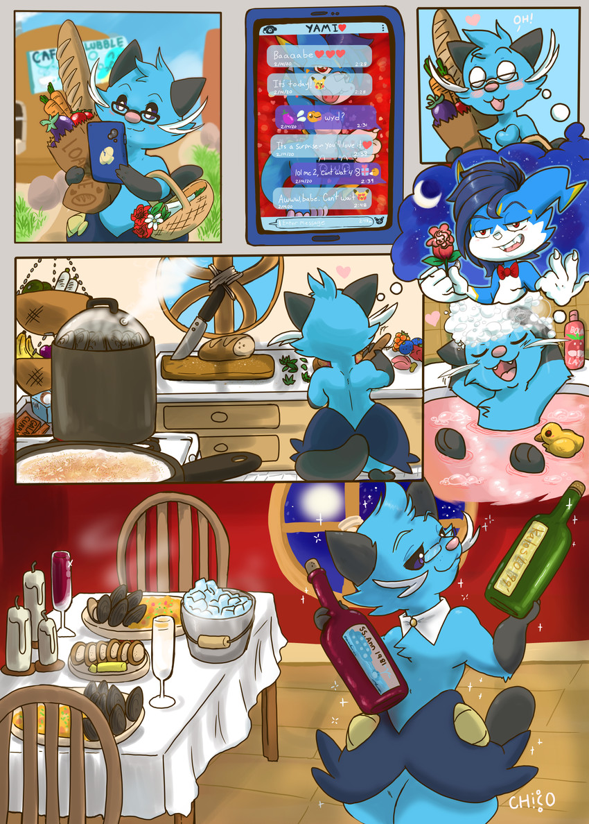 alcohol bathing beverage cellphone container cooking cup dialogue dinner drinking_glass electronics eyewear flower food glass glass_container glass_cup glasses kitchen male outside phone plant solo text text_message wine wine_glass chicostyx bandai_namco digimon mythology nintendo pokemon fan_character kai_the_dewott yami_the_veemon dewott digimon_(species) dragon fanmon generation_5_pokemon mammal mustelid mythological_creature mythological_scalie otter pokemon_(species) reptile scalie veemon absurd_res comic english_text hi_res