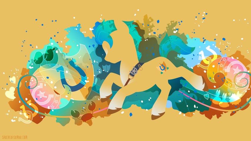 abstract_background badge feral frutiger_metro fur hooves leg_markings male markings sash sheriff_badge silhouette socks_(marking) solo text turquoise_hair turquoise_tail yellow_body yellow_fur sambaneko hasbro mlp_g5 my_little_pony hitch_trailblazer_(mlp) earth_pony equid equine horse mammal pony 16:9 4k absurd_res hi_res url wallpaper widescreen yellow_theme