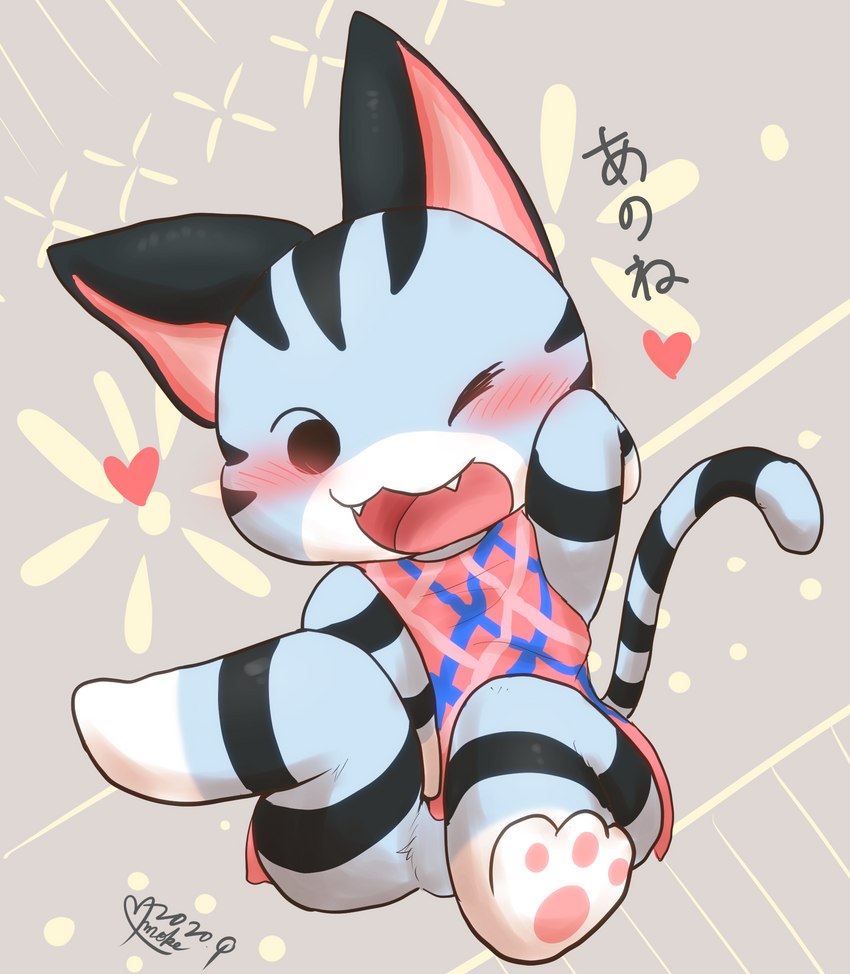 anthro female fur grey_body smile smiley_face solo tail text young namoke animal_crossing nintendo lolly_(animal_crossing) american_shorthair domestic_cat felid feline felis mackerel_tabby mammal digital_drawing_(artwork) digital_media_(artwork) digital_painting_(artwork) hi_res translated