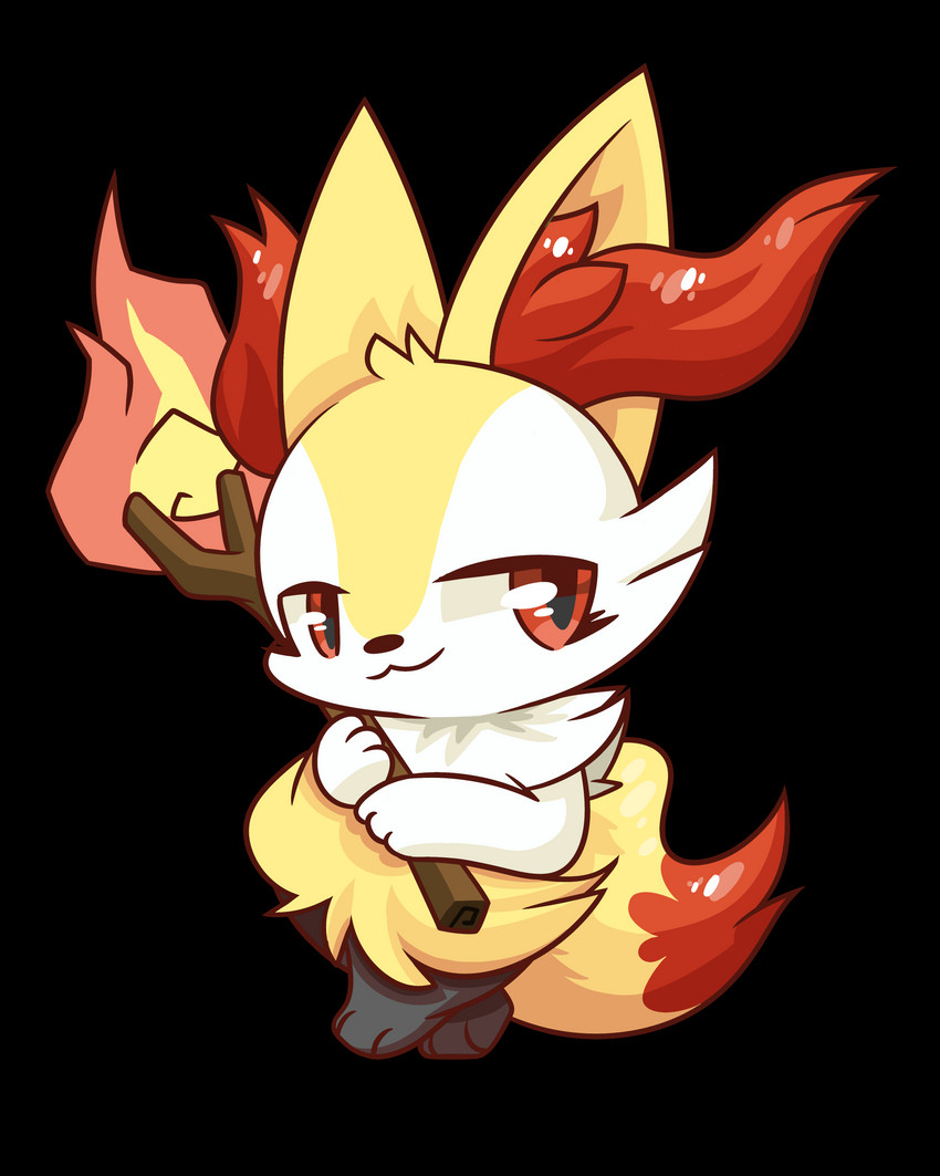 ambiguous_gender arm_tuft black_body black_fur cheek_tuft chibi ear_tuft facial_tuft fire fur half-closed_eyes holding_object narrowed_eyes red_body red_fur shoulder_tuft simple_background solo transparent_background tuft white_body white_fur yellow_body yellow_fur woblyear nintendo pokemon braixen canid canine generation_6_pokemon mammal pokemon_(species) 2020 4:5 absurd_res alpha_channel hi_res