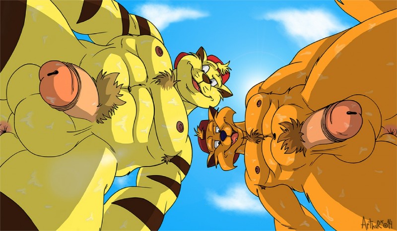 anthro anus balls butt circumcised duo flaccid genitals humanoid_genitalia humanoid_penis low-angle_view male nude outside penis sky skyscape worm's-eye_view rthur hanna-barbera swat_kats chance_furlong jake_clawson domestic_cat felid feline felis mammal