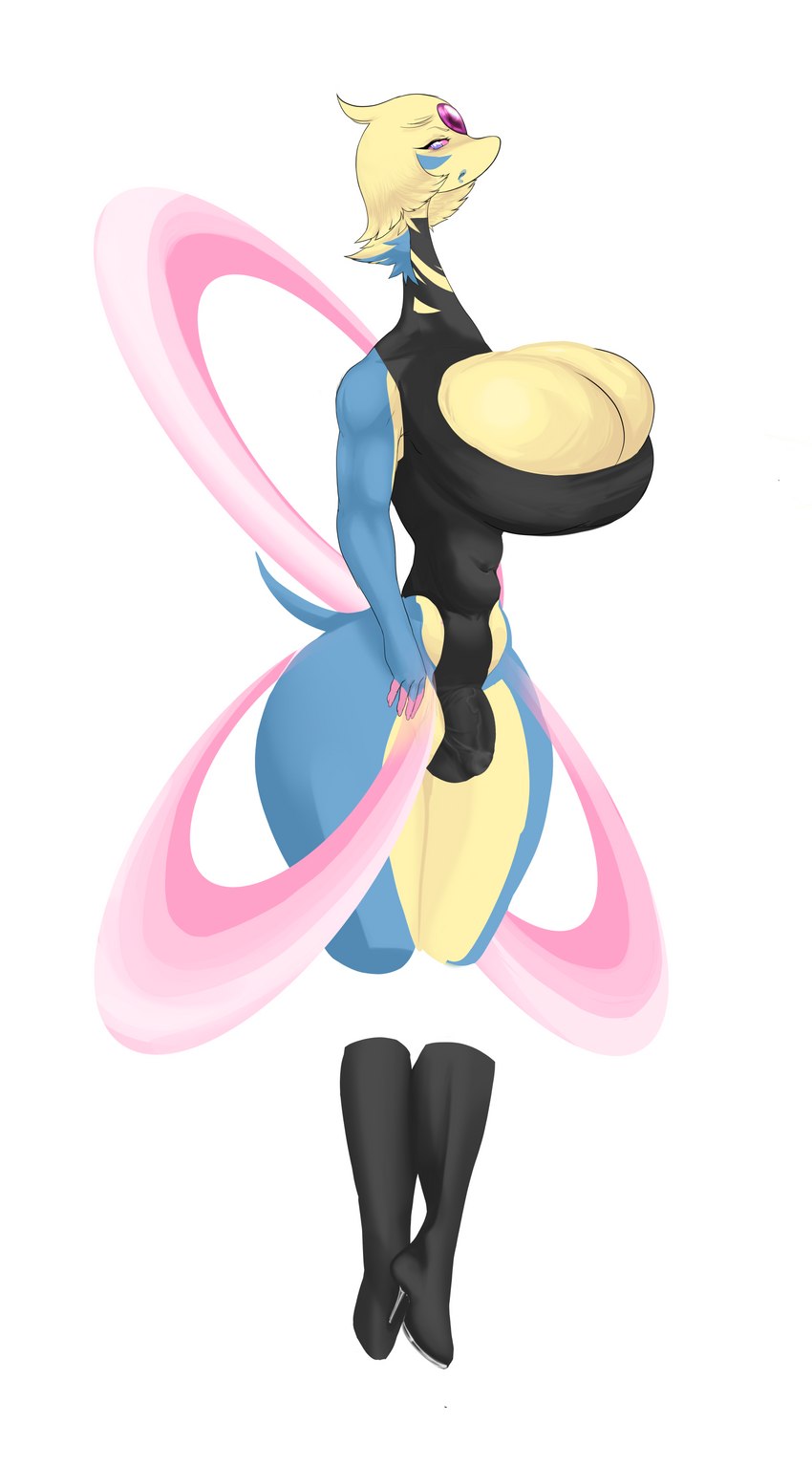 big_breasts big_bulge boots breasts bulge cleavage cleavage_cutout cleavage_overflow clothed clothing cutout detailed_bulge footwear genital_outline genitals gynomorph high_heeled_boots high_heels intersex penis penis_outline pokemorph shoes solo cressalias nintendo pokemon cresselia generation_4_pokemon legendary_pokemon pokemon_(species) absurd_res hi_res