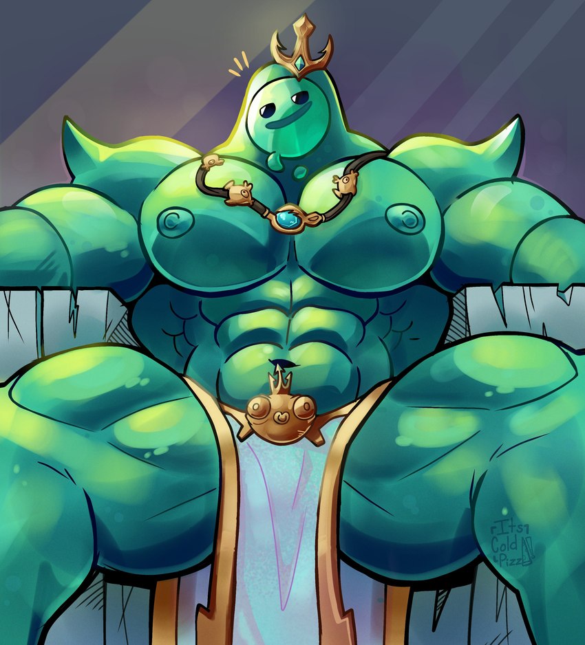 bottomwear clothed clothing crown headgear jewelry loincloth loincloth_only male moobs muscular muscular_male navel necklace nipples pecs sitting sitting_on_throne smug solo teal_body teal_nipples topless its_coldpizza epic_games fortnite poseidon_(fortnite) rippley_(fortnite) goo_creature goo_humanoid humanoid absurd_res hi_res