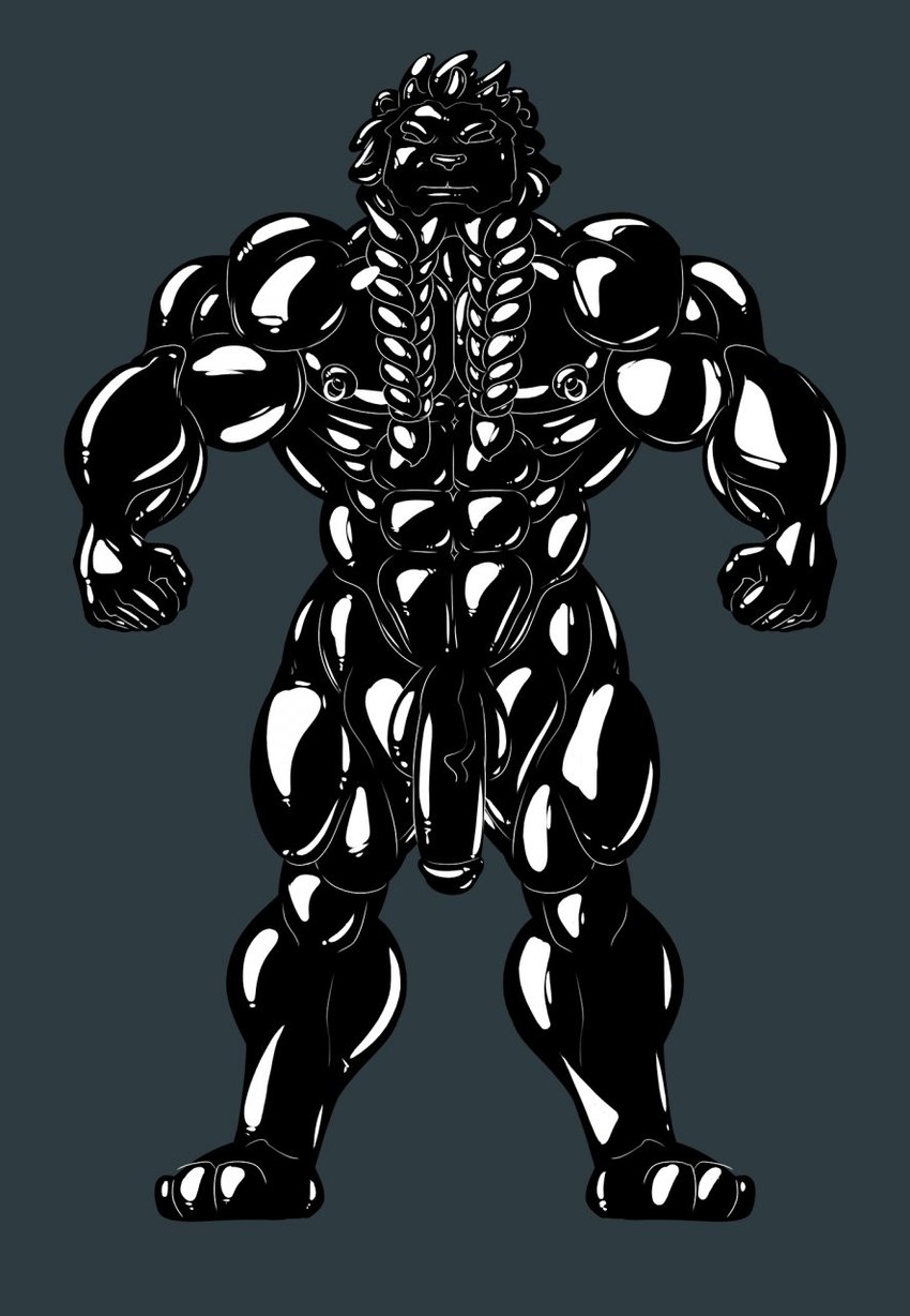 abs anthro braided_hair hair latex male muscular muscular_male nipple_piercing nipple_ring nipples pecs piercing ring_piercing solo kartos jewish_mythology mythology shadowfox13 felid lion mammal mythological_creature mythological_golem pantherine hi_res