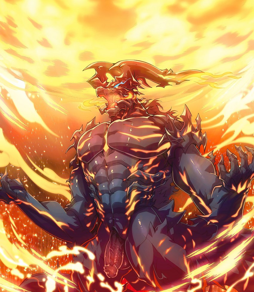 abs anthro balls biceps black_body claws elemental_manipulation erection fire fire_manipulation flame_markings genitals glowing glowing_eyes horn humanoid_genitalia humanoid_penis lava male markings muscular muscular_anthro muscular_male muscular_thighs nude open_mouth pecs penis pupils serratus slit_pupils solo spikes tail tongue triceps vein veiny_penis kumammoto_(artist) final_fantasy final_fantasy_xvi square_enix clive_rosfield ifrit_(final_fantasy) ifrit_(final_fantasy_xvi) demon elemental_creature fire_creature lava_creature mineral_fauna scalie digital_media_(artwork) hi_res