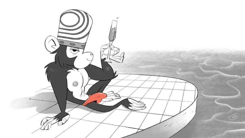 anthro balls_outline bulge clothed clothing detailed_bulge genital_outline looking_at_viewer male nipples pecs penis_outline smile smirk solo speedo swimwear topless water zepthehyerian cartoon_network powerpuff_girls mojo_jojo ape chimpanzee haplorhine mammal pan_(genus) primate 16:9 hi_res widescreen