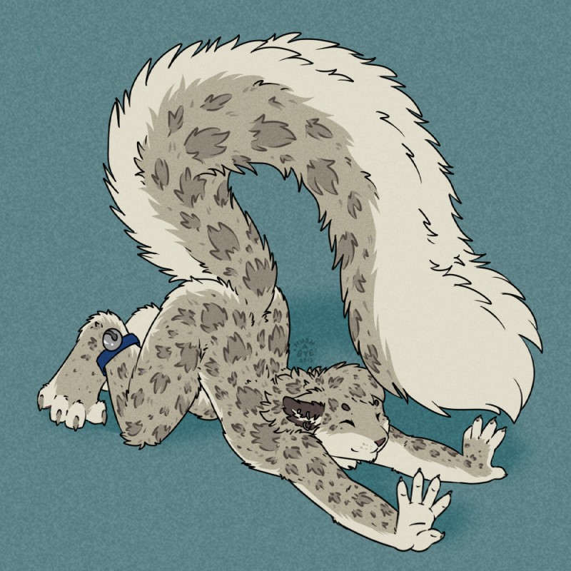 4_toes 5_fingers anklet anthro ass_up bell big_tail biped casual_nudity claws ear_piercing eyes_closed feet fingers fluffy fluffy_tail fur grey_body grey_fur grey_hair grey_spots hair humanoid_hands jewelry legband leopard_spots long_tail male markings multicolored_body multicolored_fur nude paws piercing short_hair simple_background slim smile snout solo spots spotted_body spotted_fur spotted_hair stretching tail toe_claws toes hush-a-bye opalance felid leopard mammal pantherine snow_leopard 1:1 2013 signature