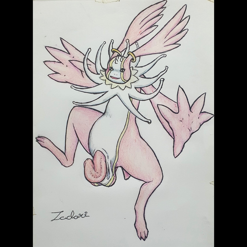 anthro aroused_face balls big_balls genitals male meme_pose overweight overweight_male penis pink_body posing_nude solo zadori bandai_namco digimon cherubimon cherubimon_(good) digimon_(species) 1:1 absurd_res hi_res