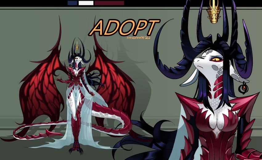 anthro armor breasts crown ear_piercing ear_ring feathered_wings feathers female headgear horn piercing ring_piercing scales tail tall wings smolevn mythology pathetic_(meme) crimson dragon mythological_creature mythological_scalie scalie 2022 hi_res meme