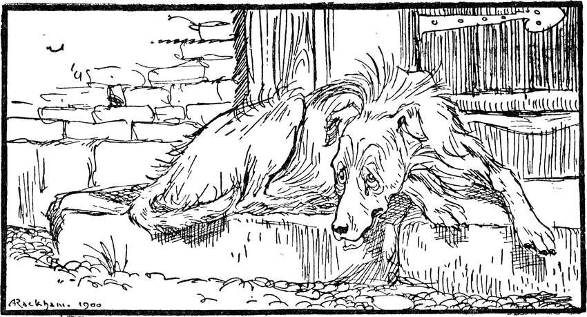 ambiguous_gender black_line_art door elderly elderly_ambiguous elderly_feral feet feral floppy_ears looking_at_viewer outside paws simple_background sitting snout solo tail toes tongue tongue_out white_background arthur_rackham old_sultan sultan_(old_sultan) canid canine canis domestic_dog mammal 1900 19th_century ancient_art black_and_white dated full-length_portrait hi_res monochrome portrait signature sketch traditional_media_(artwork) male_(lore)