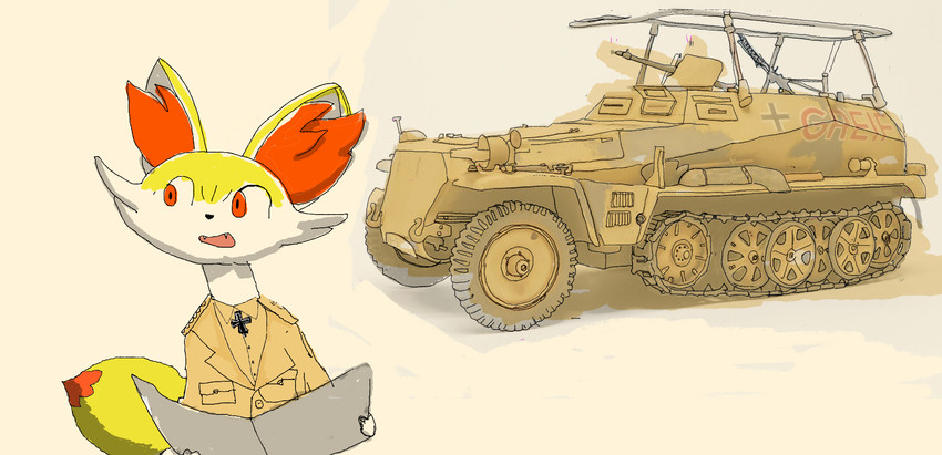 clothing german male military military_uniform solo uniform vehicle world_war_2 geboku nintendo pokemon fennekin generation_6_pokemon pokemon_(species) hi_res