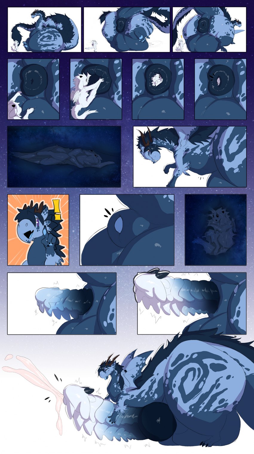 abdominal_bulge anal anal_vore animal_genitalia anthro anthro_on_feral anus ball_fondling balls bestiality big_anus big_balls big_butt big_penis big_tail black_claws blue_balls blue_body blue_mane blue_tongue bodily_fluids brown_eyes butt claws cock_transformation countershading cum cum_vore cumshot digestion duo ejaculation emanata exclamation_point eyes_closed fatal_vore featureless_crotch feral fondling fur furry_tail genital_fluids genital_growth genitals gradient_penis growth hair head_in_anus horn huge_anus huge_balls huge_butt huge_penis huge_tail huge_thighs hybrid_genitalia hybrid_penis hyper hyper_balls hyper_butt hyper_genitalia hyper_penis hyper_thighs internal internal_anal knot knotted_penis looking_pleasured male male/male mane markings masturbation melting nude nude_male penile penile_masturbation penile_spines penis penis_growth puffy_anus purple_eyes sheath sitting size_difference smile spots tail thick_thighs tongue tongue_out transformation vore white_body white_hair wings kinkaxa mythology draca_(kinkaxa) rykuta dragon mythological_creature mythological_scalie scalie 2023 absurd_res comic digital_media_(artwork) hi_res