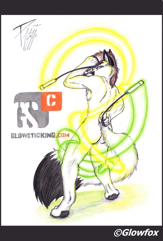 anthro arctic biped black_markings black_nose brown_hair butt dipstick_tail fluffy fur glowing glowstick glowsticking glowstringing hair looking_at_viewer looking_back male markings nude poi rear_view solo standing string tail tail_markings white_body white_fur yellow_body yellow_fur glowfox glowfox_(character) canid canine fox mammal hi_res traditional_media_(artwork)