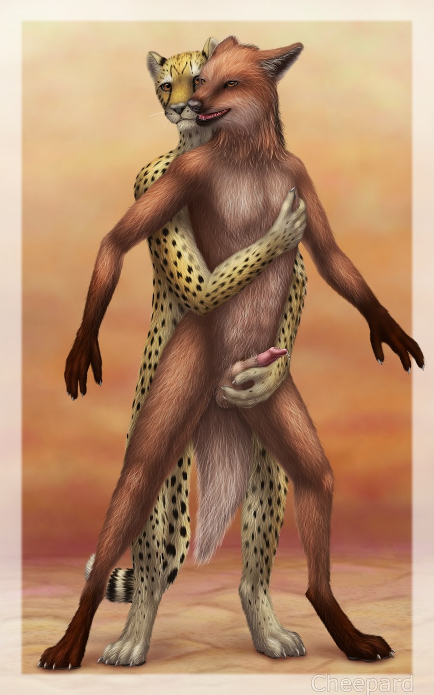 animal_genitalia animal_penis anthro ball_grab balls black_spots canine_genitalia canine_penis claws digitigrade duo from_behind_position fur genitals grope groping_crotch groping_from_behind male male/male penis red_body red_fur sex sheath spots yellow_body yellow_fur cheepard cheepard_(character) canid canine cheetah felid feline mammal maned_wolf 5:8 hi_res