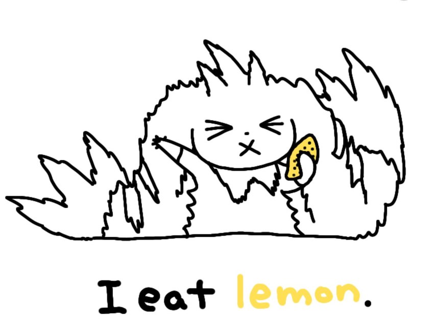 anthro eating food fruit horn humor lemon long_ears plant solo text berrysaladberry bandai_namco digimon sour digimon_(species) lopmon english_text