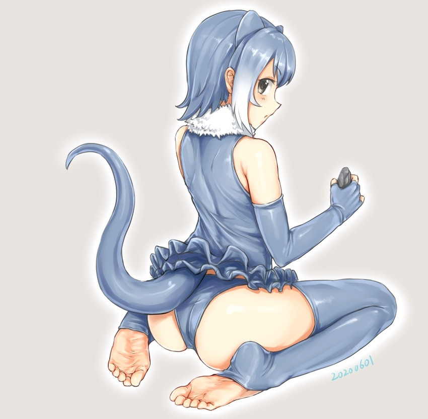 armwear butt clothing elbow_gloves feet female fingerless_gloves foot_focus frill_(anatomy) gloves grey_eyes grey_hair hair handwear kneeling legwear looking_at_viewer multi_ear neck_frill panties rock short_hair simple_background solo thigh_highs underwear a0mo6_(artist) kemono_friends asian_small-clawed_otter_(kemono_friends) animal_humanoid humanoid mammal mammal_humanoid mustelid mustelid_humanoid otter otter_humanoid