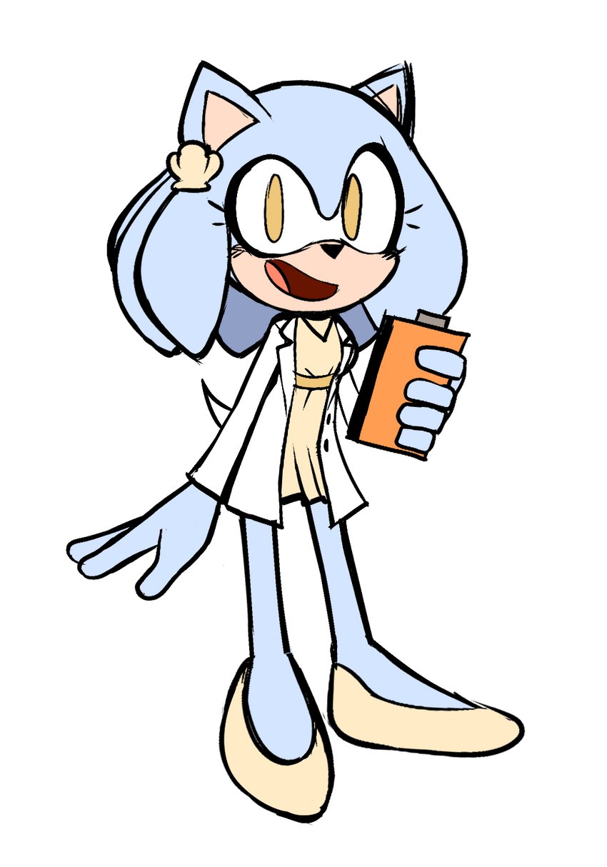 anthro blue_body blue_fur clipboard clothing coat dress female fur lab_coat simple_background solo thin_calves thin_legs thin_thighs topwear white_background lettuce_(artist) sega sonic_the_hedgehog_(series) fan_character honeydew_(lettuce) eulipotyphlan hedgehog mammal 2021 hi_res