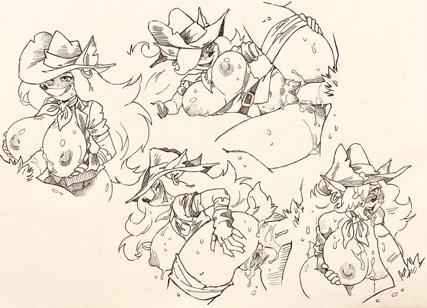 alternate_costume anal anal_penetration anthro arm_wraps beta_design big_breasts blush bodily_fluids breast_play breasts clothing cowboy_hat cum cum_in_hair cum_on_breasts cum_on_face doggystyle duo ear_piercing ear_ring exposed_breasts female female_anthro fingerless_gloves from_behind_position furgonomic_hat furgonomic_headwear furgonomics genital_fluids genitals gloves grin hair hair_over_eye handwear hat headgear headwear heart_pupils kerchief leg_glider_position leg_wraps male male/female neckerchief neckwear nipples notched_ear one_eye_closed open_mouth open_smile penetration penile penile_penetration penis penis_in_ass penis_in_pussy perpendicular_titfuck piercing pussy raised_leg ring_piercing sex short_tail smile sweat tail titfuck tongue tongue_out vaginal vaginal_penetration wraps twistedterra activision crash_bandicoot_(series) tawna_bandicoot bandicoot mammal marsupial 2023 hi_res sketch traditional_media_(artwork)