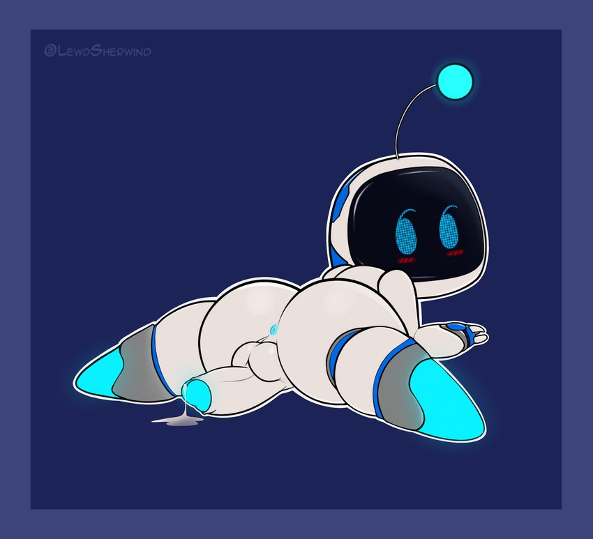 anus balls blue_border blue_penis blush bodily_fluids border butt cum erection genital_fluids genitals glistening glistening_body looking_back machine male not_furry penis rear_view solo spread_legs spreading wide_hips sherwind52 astro_bot_(series) astro_(astro_bot) robot hi_res