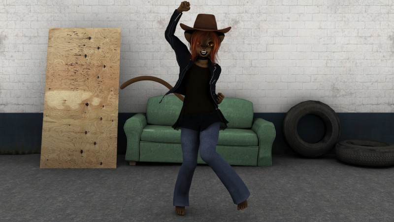 anthro bottomwear clothed clothing collar cowboy_hat dancing denim denim_bottomwear denim_clothing furniture hair hat headgear headwear jacket jeans looking_at_viewer pants sofa solo topwear translucent translucent_clothing kawaoneechan kawa domestic_cat felid felin feline felis mammal 16:9 2016 3d_(artwork) digital_media_(artwork) hi_res widescreen