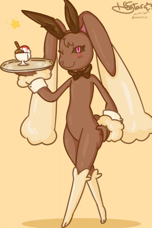 bunny_costume butt clothing costume dessert fake_ears fake_rabbit_ears female floppy_ears fluffy food ice_cream ironic_fake_ears long_ears solo xneostarx nintendo playboy pokemon generation_4_pokemon lagomorph lopunny mammal pokemon_(species) 2:3 absurd_res hi_res