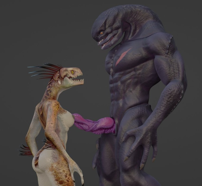 abs animal_genitalia anthro breasts claws erection female genital_slit genitals looking_at_another male male/female muscular muscular_male nipples nude open_mouth pecs penis simple_background standing teeth tongue chocoscorner halo_(series) microsoft xbox_game_studios alien humanoid ibie'shan kig-yar sangheili scalie 3d_(artwork) digital_media_(artwork)