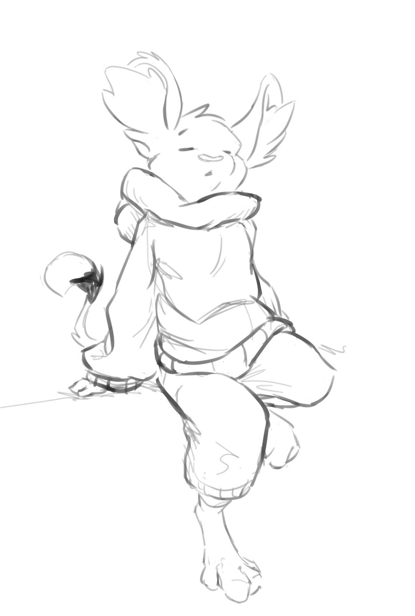 clothing comfy fluffy sketchbook solo sweater topwear animancer luck_(animancer) dipodid jerboa mammal rodent digital_drawing_(artwork) digital_media_(artwork) hi_res monochrome