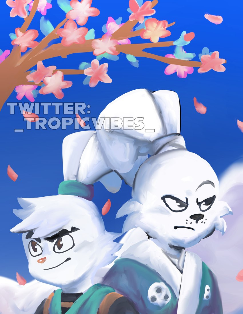 adolescent anthro duo male simple_background young tropicvibes netflix samurai_rabbit:_the_usagi_chronicles usagi_yojimbo miyamoto_usagi yuichi_usagi lagomorph leporid mammal rabbit absurd_res hi_res