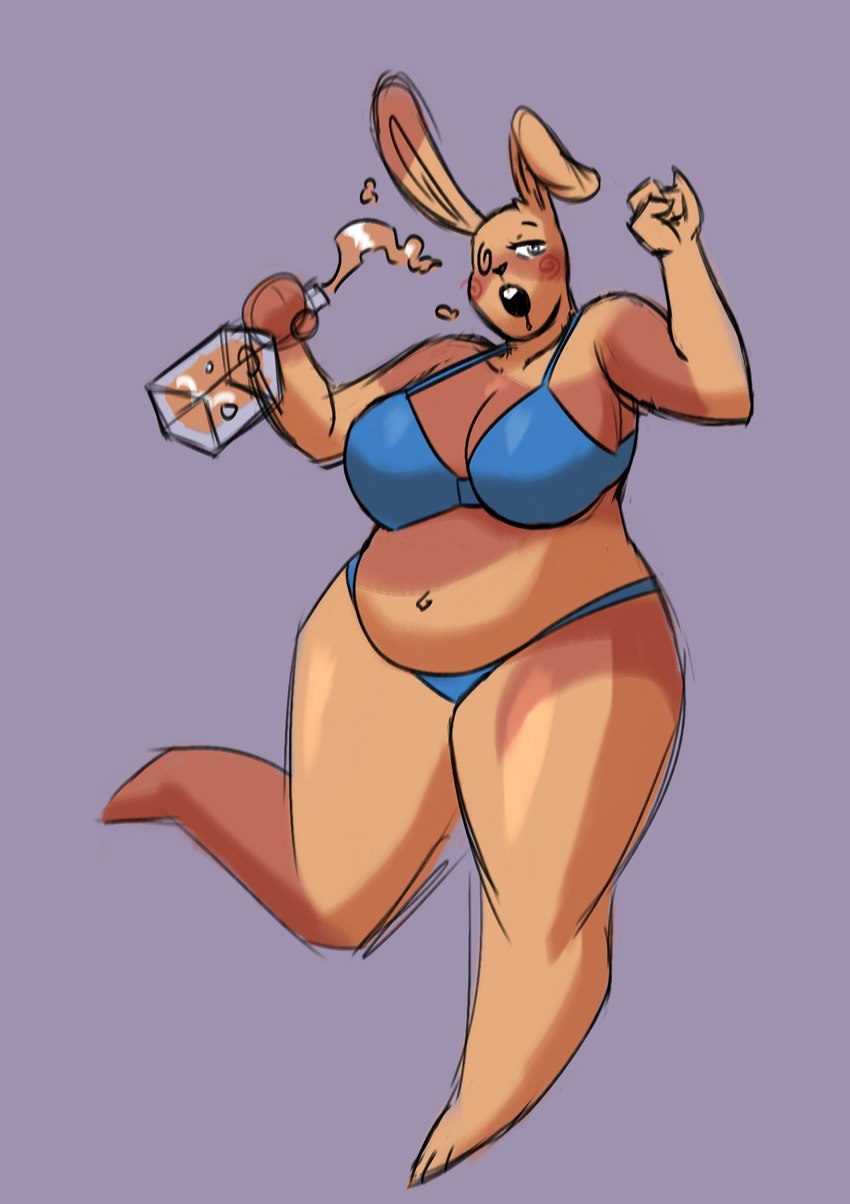 alcohol anthro bedroom_eyes beer beverage big_breasts bikini breasts clothing drunk female narrowed_eyes overweight seductive short_stack sketchy slightly_chubby solo stain stained_clothing substance_intoxication swimwear two-piece_swimsuit dracozhilla undertale undertale_(series) drunk_bun_(undertale) lagomorph leporid mammal rabbit hi_res sketch