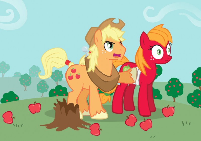 apple bandage clothing crossgender cutie_mark duo female feral food fruit hat headgear headwear male outside pain parody plant plow_yoke quadruped sky smile tail wounded trotsworth friendship_is_magic hasbro my_little_pony applejack_(mlp) big_macintosh_(mlp) draft_horse earth_pony equid equine horse mammal pony brother_(lore) brother_and_sister_(lore) sibling_(lore) sister_(lore)