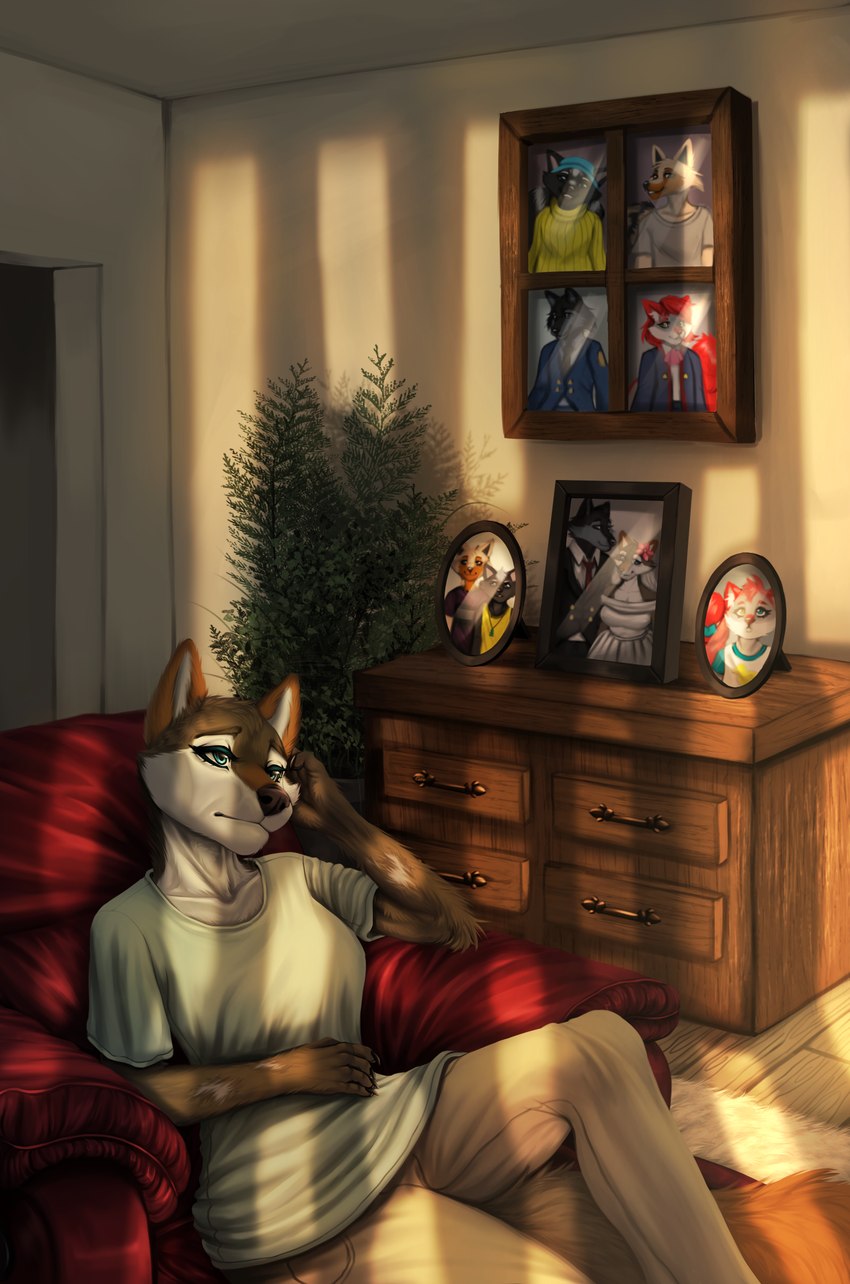 anthro biped chair clothed clothing depression drawers dresser female fully_clothed furniture living_room on_chair photo picture_frame plant sad sitting sitting_on_chair solo wall_art ruolina legend_of_ahya max_thrash murana_wolford_(darkflame-wolf) steven_stinkman canid canine canis mammal wolf book_cover cover digital_media_(artwork) hi_res