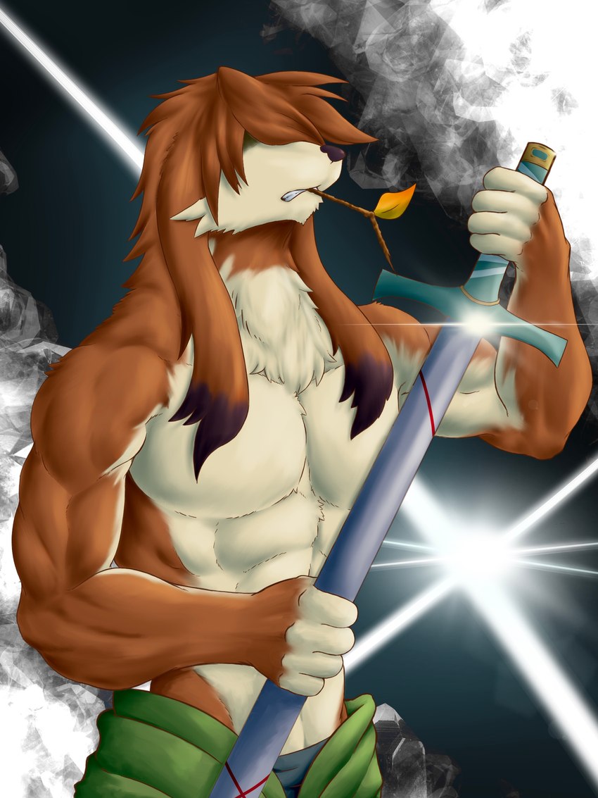 anthro biceps biped blinding_bangs bottomwear brown_body brown_fur clothed clothing fur hair hair_over_eyes male melee_weapon mercenary multicolored_body multicolored_fur muscular muscular_anthro muscular_male pecs solo standing sword swordsman tan_body tan_fur topless topless_anthro topless_male two_tone_body two_tone_fur weapon chibikoma breath_of_fire capcom scias canid canine grassrunner mammal 2021 3:4 absurd_res digital_drawing_(artwork) digital_media_(artwork) hi_res