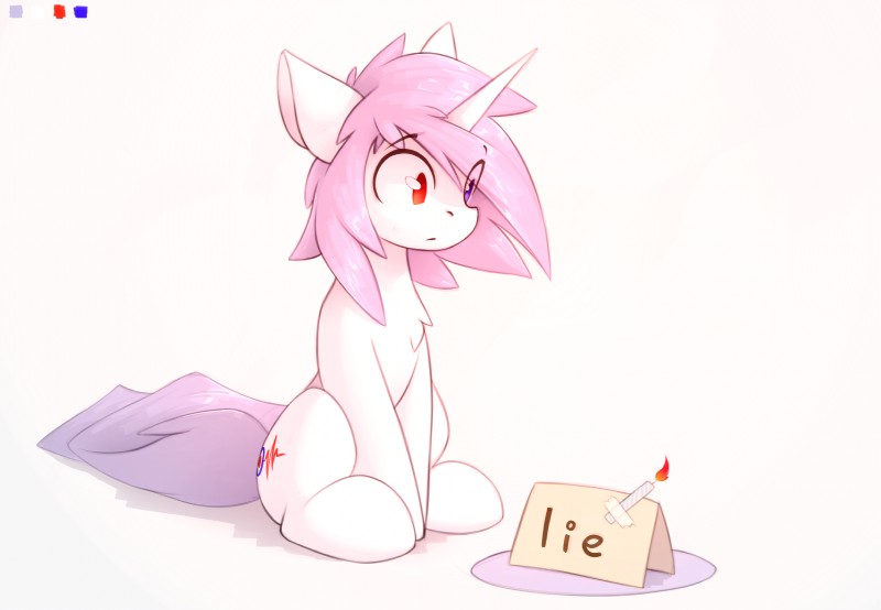 cutie_mark female feral fur hair heterochromia hooves horn pink_hair simple_background sitting solo white_background white_body white_fur queenbloodysky hasbro my_little_pony mythology fan_character equid equine mammal mythological_creature mythological_equine unicorn hi_res