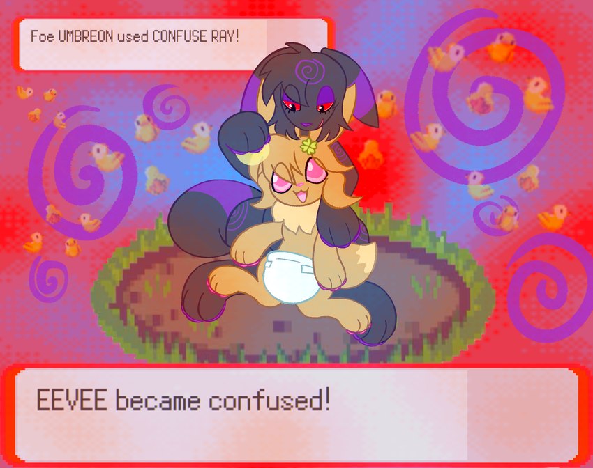 age_regression ambiguous_gender clothed clothing diaper duo female female/female feral gameplay_mechanics hypnosis mind_control text wearing_diaper young psychorut nintendo pokemon eevee eeveelution generation_1_pokemon generation_2_pokemon pokemon_(species) umbreon english_text hi_res