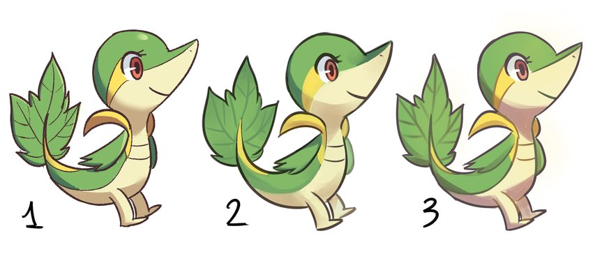 ambiguous_gender anterior_nasal_aperture brown_eyes closed_smile eyelashes green_body leaf leaf_tail mouth_closed number pupils smile solo tail white_sclera flavia-elric nintendo pokemon generation_5_pokemon pokemon_(species) snivy 2017 7:3 digital_media_(artwork) hi_res shaded