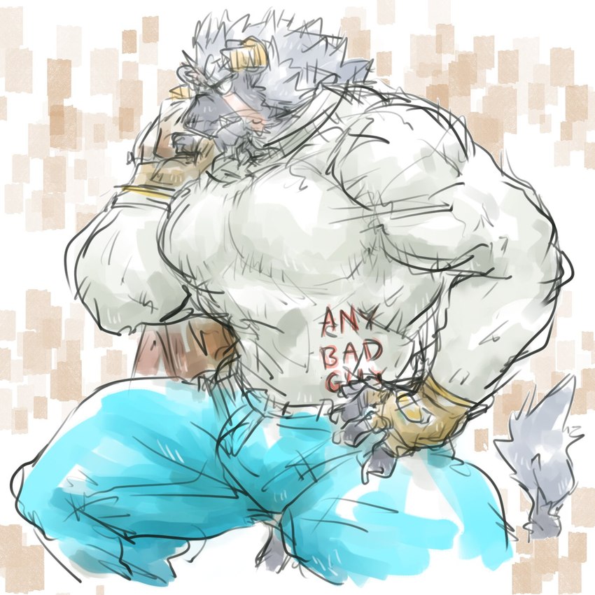 anthro bulge clothing fingerless_gloves gloves handwear horn male muscular muscular_anthro pecs scar sketchy solo sweater topwear turtleneck caffeinecanine lifewonders tokyo_afterschool_summoners krampus_(tas) demon felid lion mammal monster pantherine 1:1 hi_res